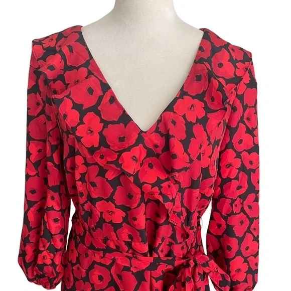 Jason Wu Floral Asymmetrical Ruffle Old Money Cocktail Red Black Dress Women 8 - Picture 5 of 11